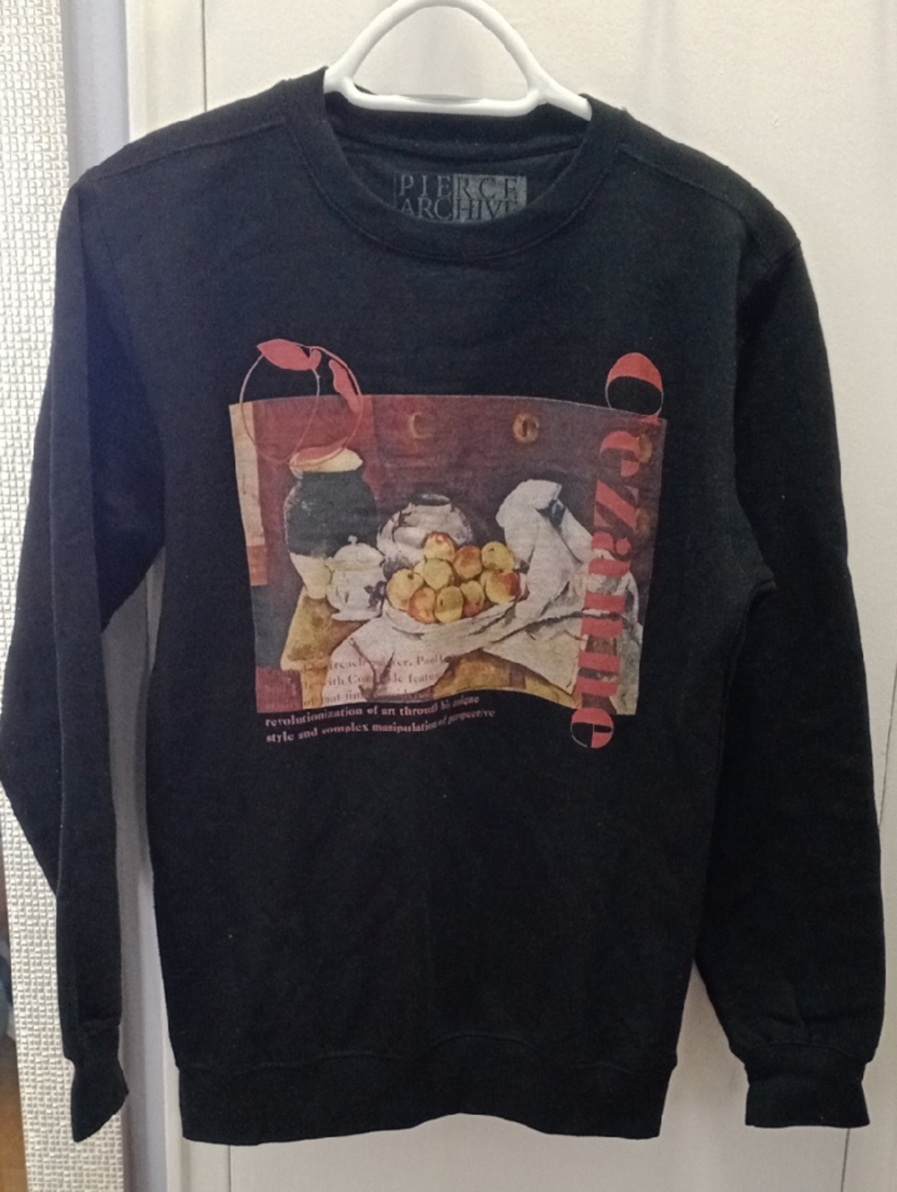 Black Graphic Crewneck Sweatshirt with Still-Life Artwork